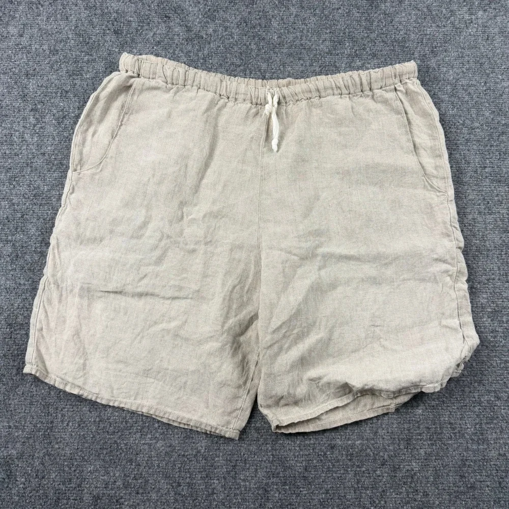 Flax Linen Shorts Womens Small Tan Elastic Drawstring Casual Summer Comfort